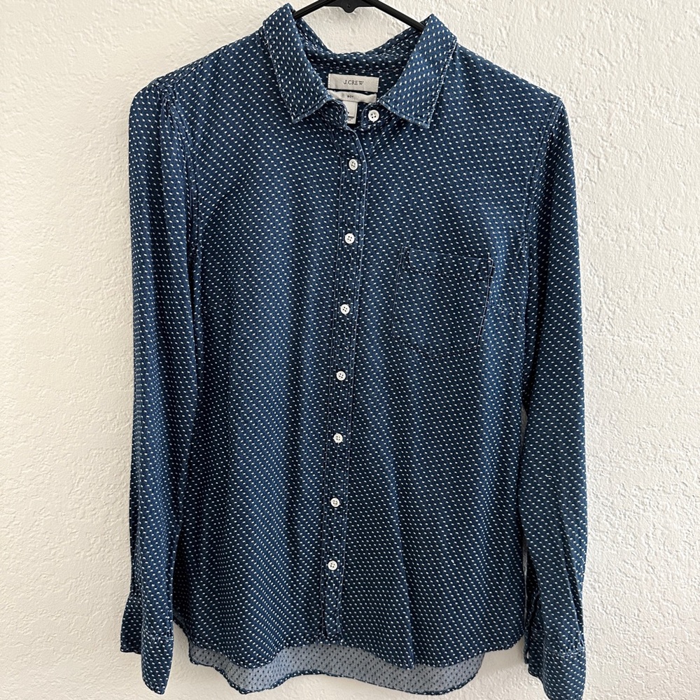 J. Crew boy shirt indigo blue dot embroidered button down size M/8